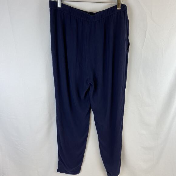 Eileen Fisher Pants Navy Blue Crepe Pull On Tapered Relaxed 100% Silk Size S/P - Picture 4 of 10